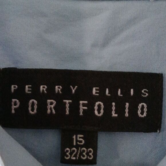 Perry Ellis Portfolio Stain Resistant blue button down dress shirt  Sz 15  32/33 - Picture 4 of 6